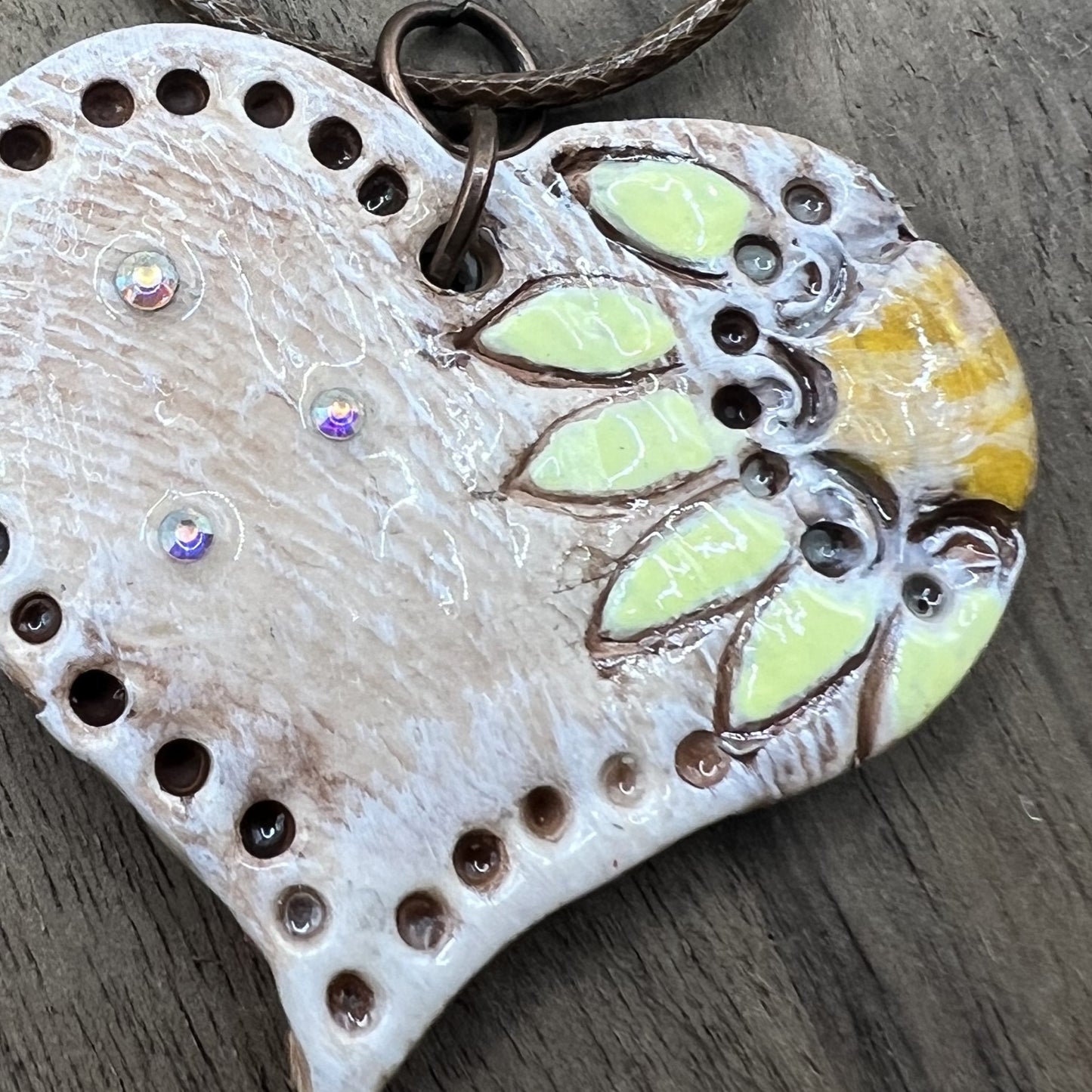 Sunflower Love | Brown Heart-Shaped Polymer Clay Necklace with Yellow Flower Accent