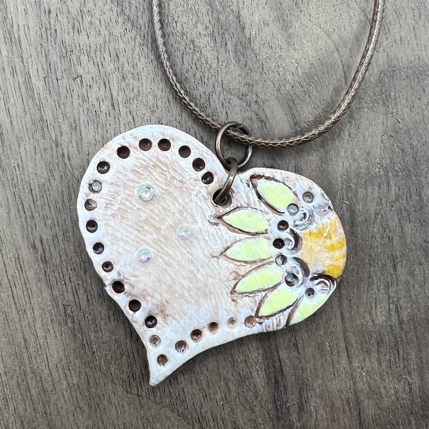 Sunflower Love | Brown Heart-Shaped Polymer Clay Necklace with Yellow Flower Accent