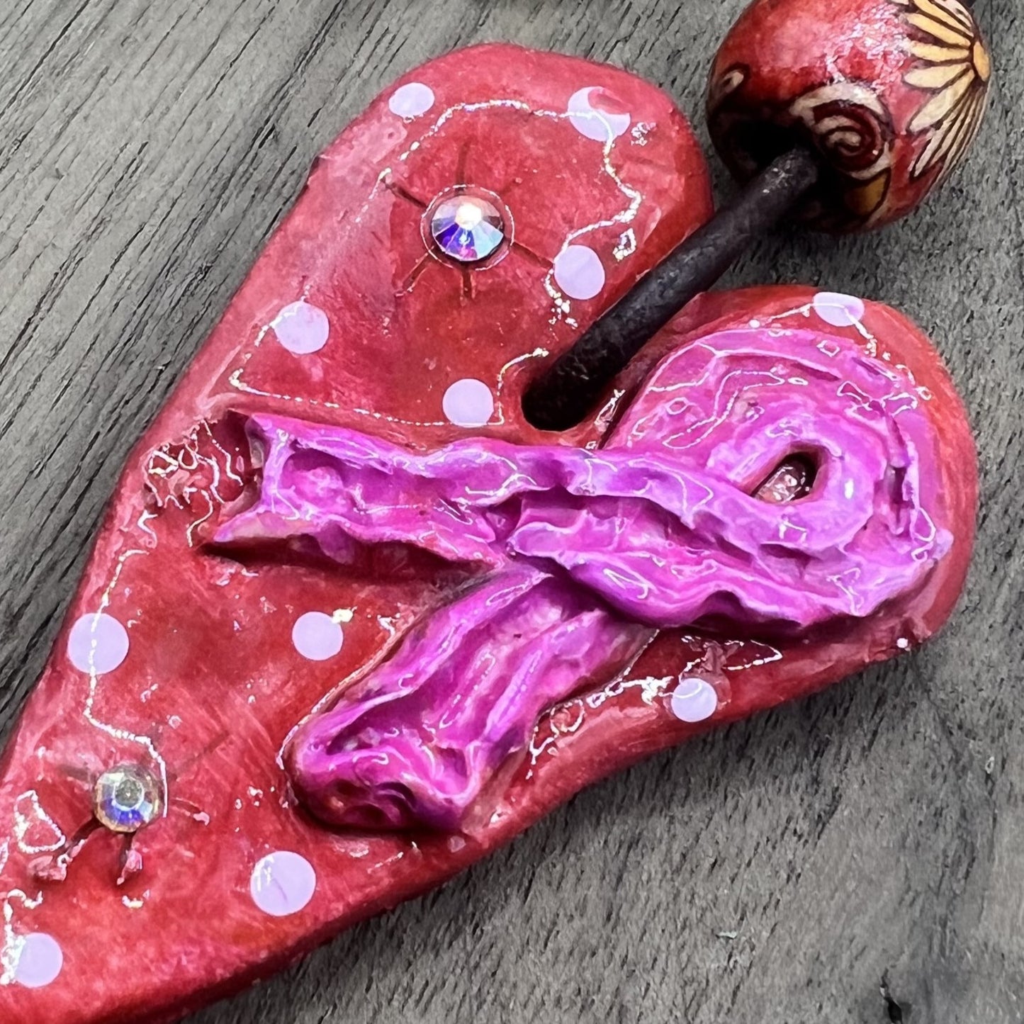 Heartfelt | Breast Cancer Awareness Red and Pink Clay Polymer Heart Pendant Necklace