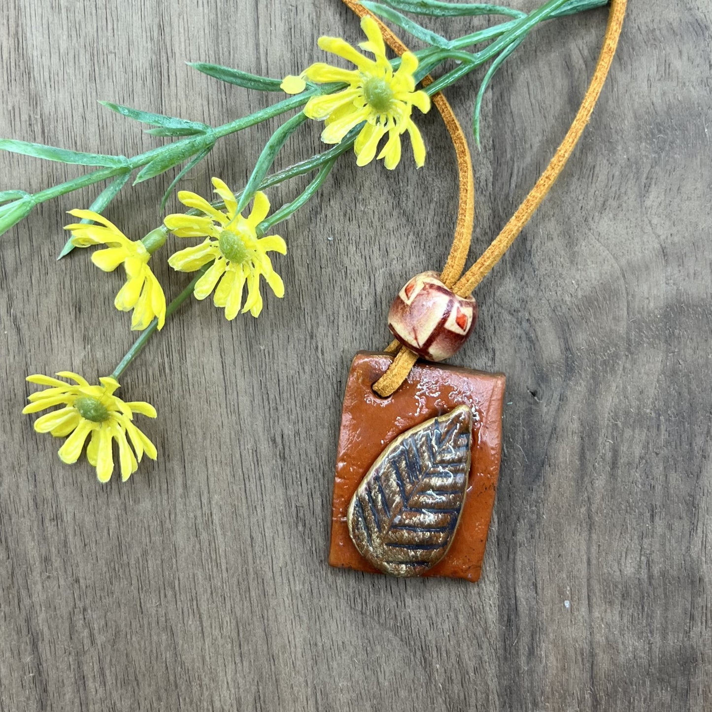 Late Fall | Earthy Terracotta Brown Leaf Pendant Polymer Clay Necklace