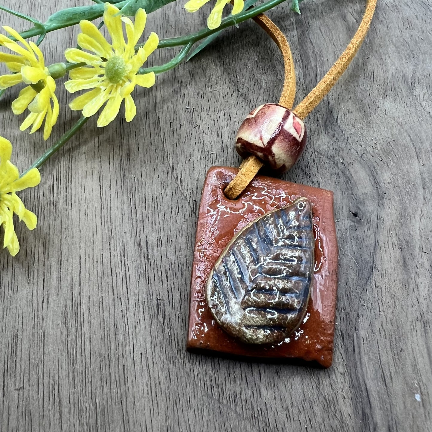 Late Fall | Earthy Terracotta Brown Leaf Pendant Polymer Clay Necklace