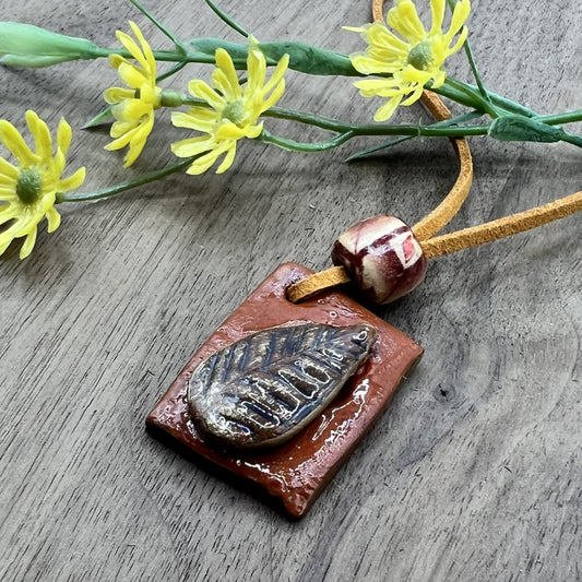 Late Fall | Earthy Terracotta Brown Leaf Pendant Polymer Clay Necklace