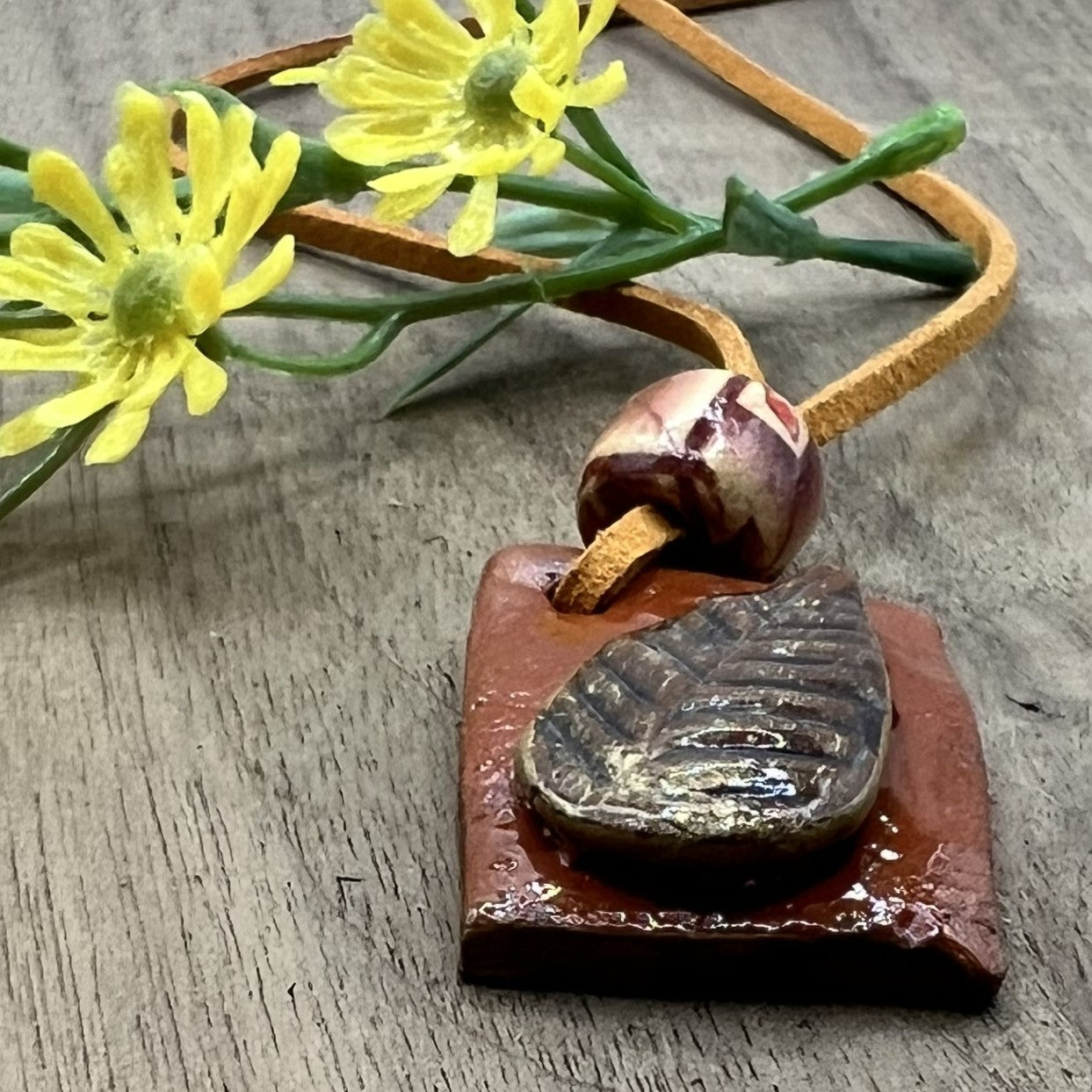 Late Fall | Earthy Terracotta Brown Leaf Pendant Polymer Clay Necklace