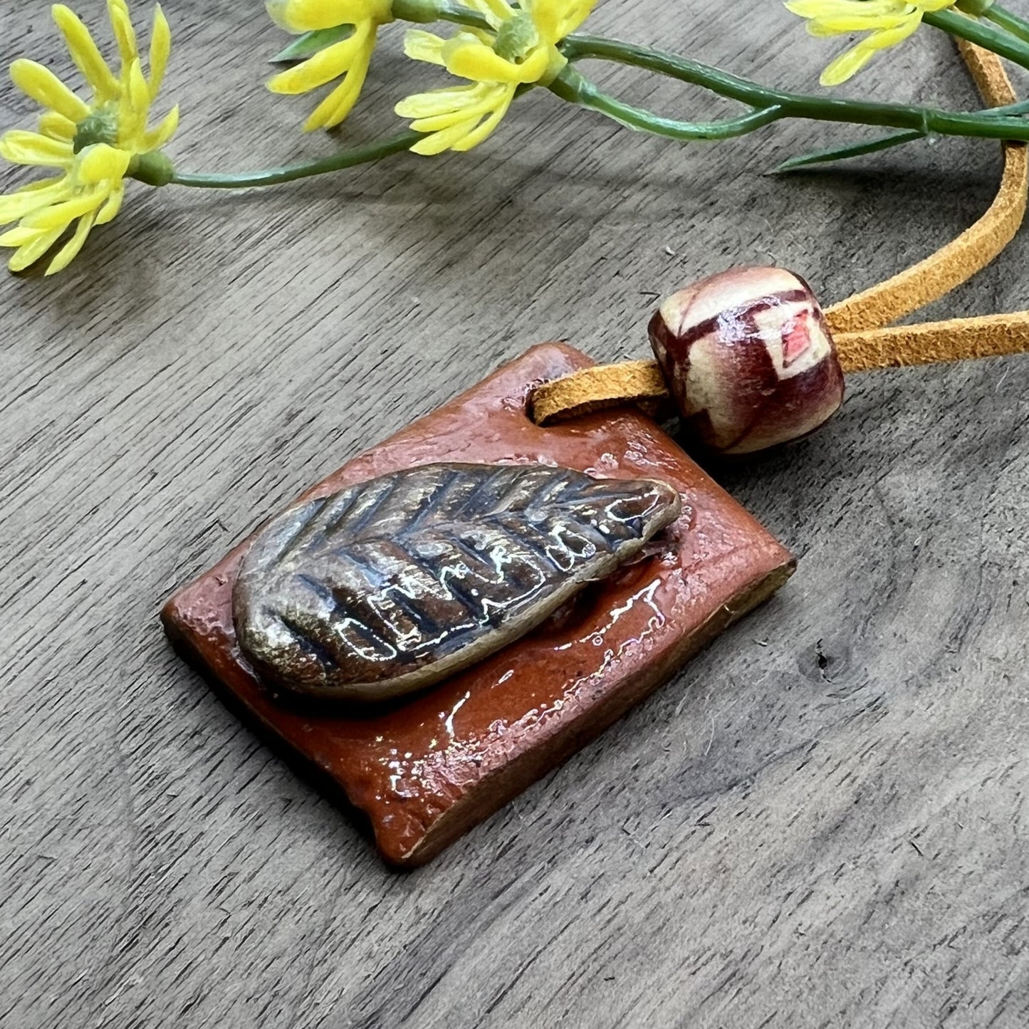 Late Fall | Earthy Terracotta Brown Leaf Pendant Polymer Clay Necklace