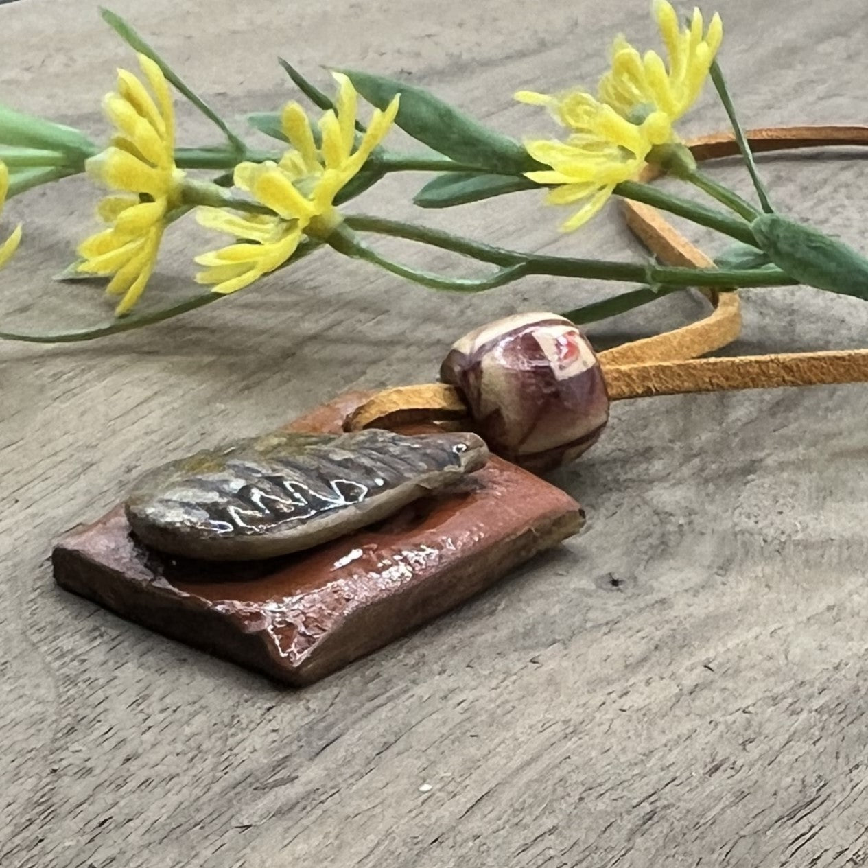 Late Fall | Earthy Terracotta Brown Leaf Pendant Polymer Clay Necklace