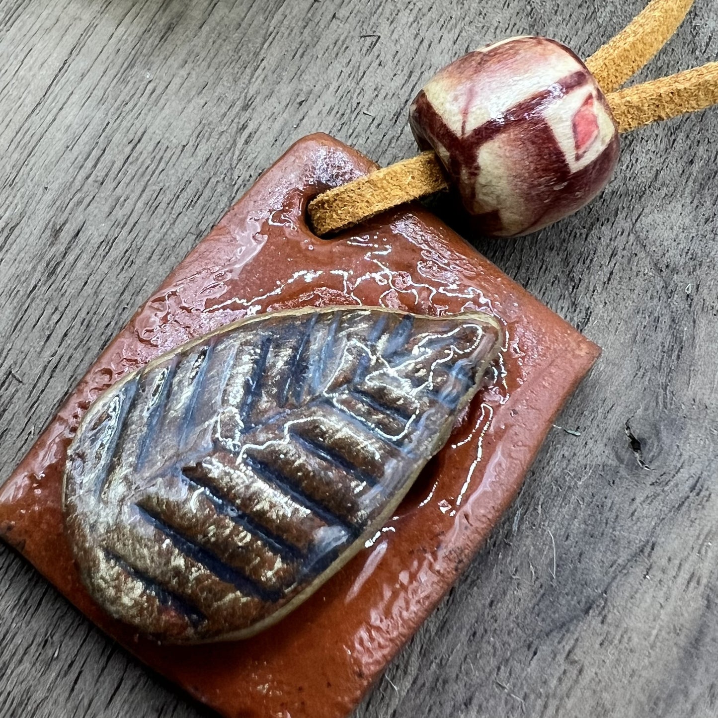 Late Fall | Earthy Terracotta Brown Leaf Pendant Polymer Clay Necklace