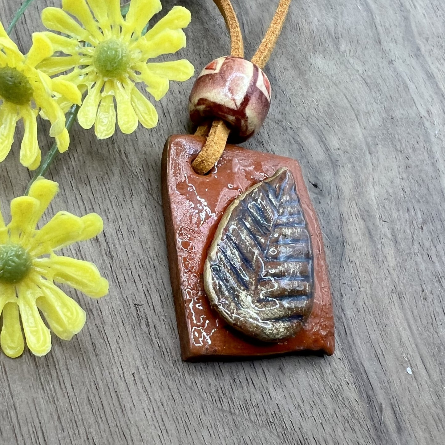Late Fall | Earthy Terracotta Brown Leaf Pendant Polymer Clay Necklace