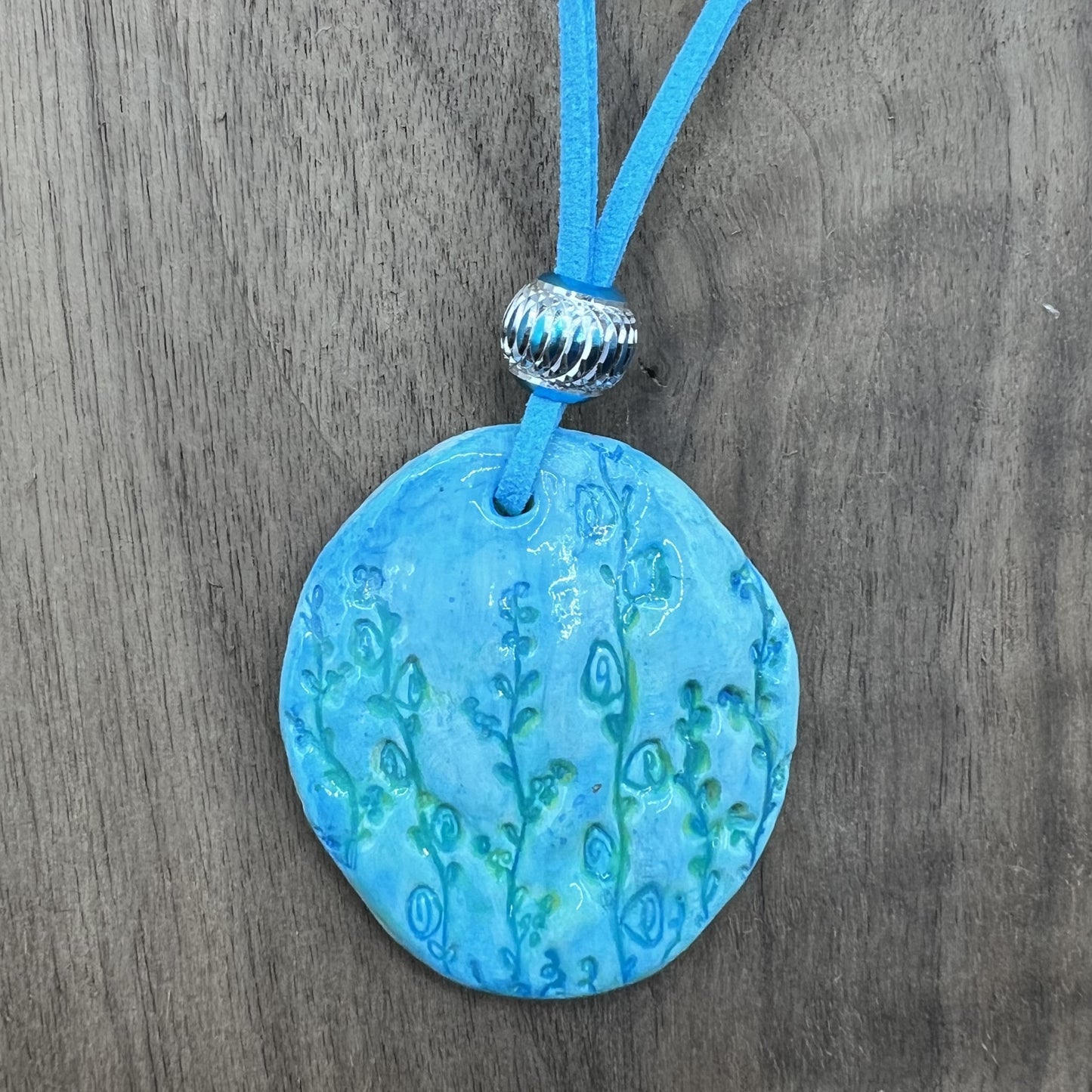 Tranquil Oasis | Handcrafted Teal Oval Polymer Clay Necklace Pendant