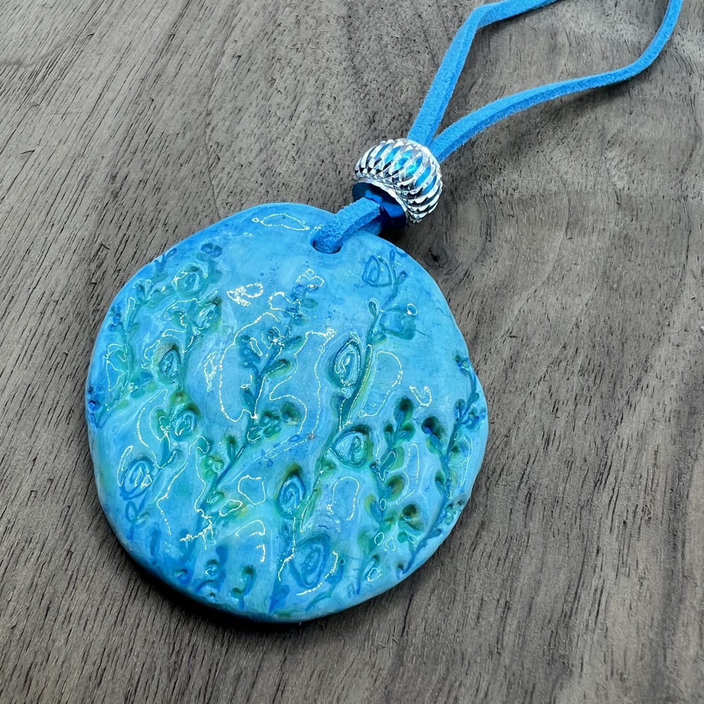 Tranquil Oasis | Handcrafted Teal Oval Polymer Clay Necklace Pendant