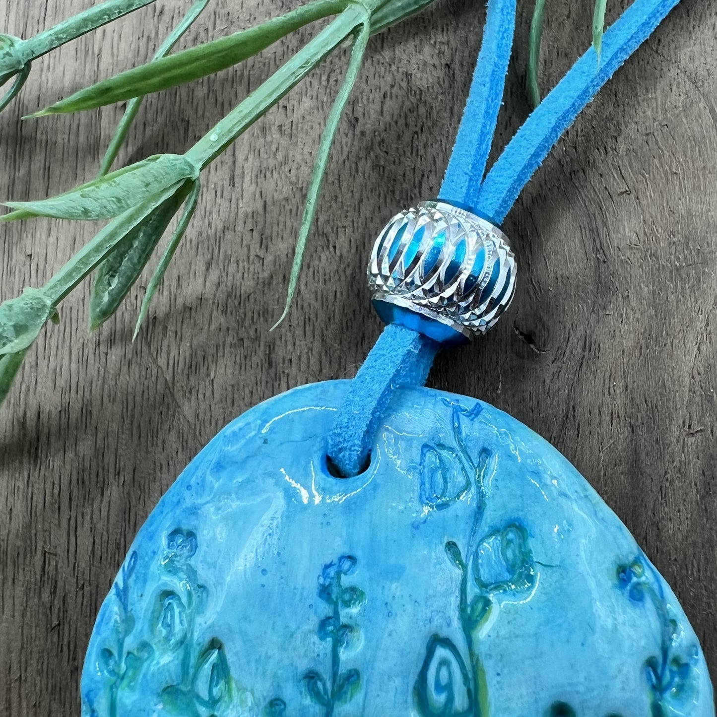 Tranquil Oasis | Handcrafted Teal Oval Polymer Clay Necklace Pendant