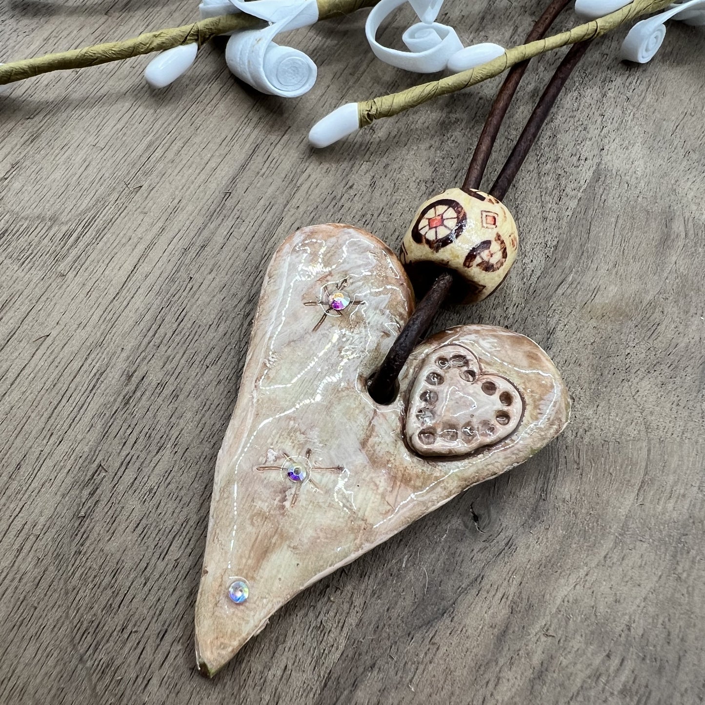 Mocha Latte | Brown Heart-Shaped Polymer Clay Pendant Necklace