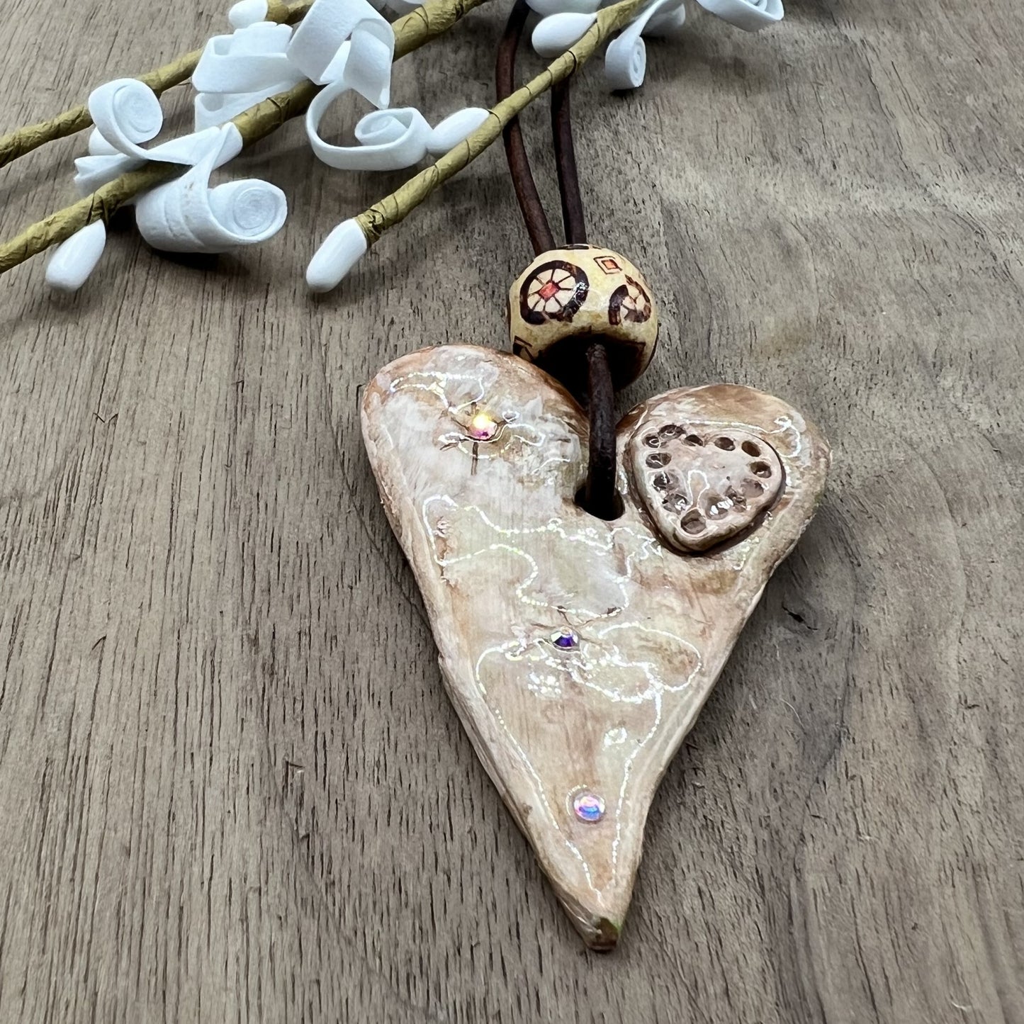 Mocha Latte | Brown Heart-Shaped Polymer Clay Pendant Necklace