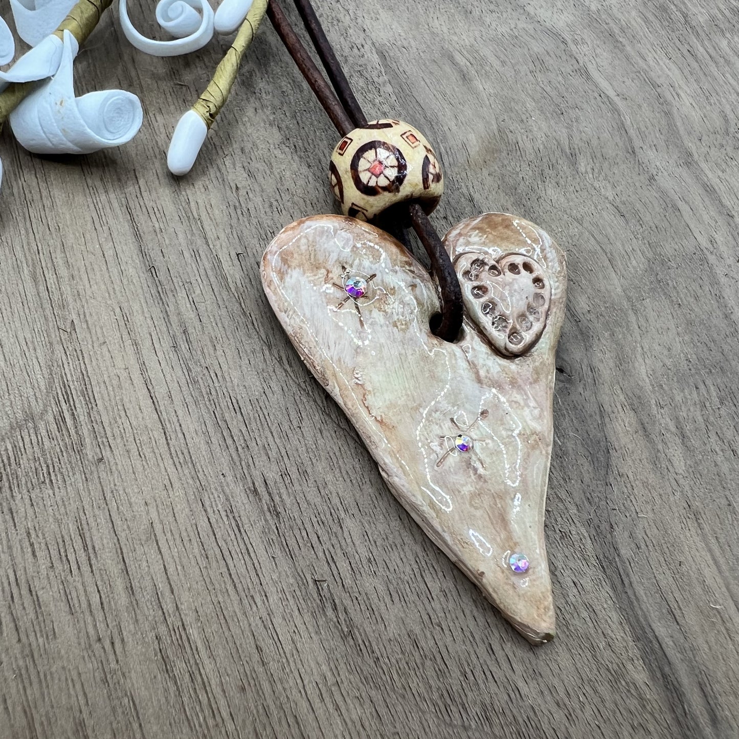 Mocha Latte | Brown Heart-Shaped Polymer Clay Pendant Necklace