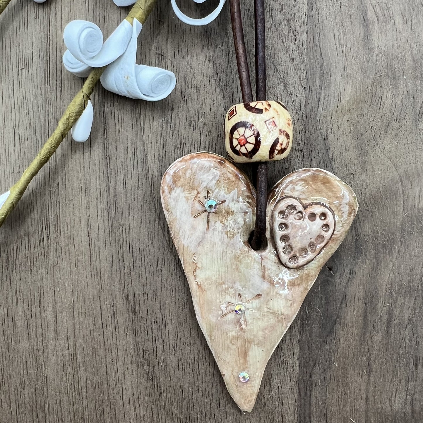 Mocha Latte | Brown Heart-Shaped Polymer Clay Pendant Necklace