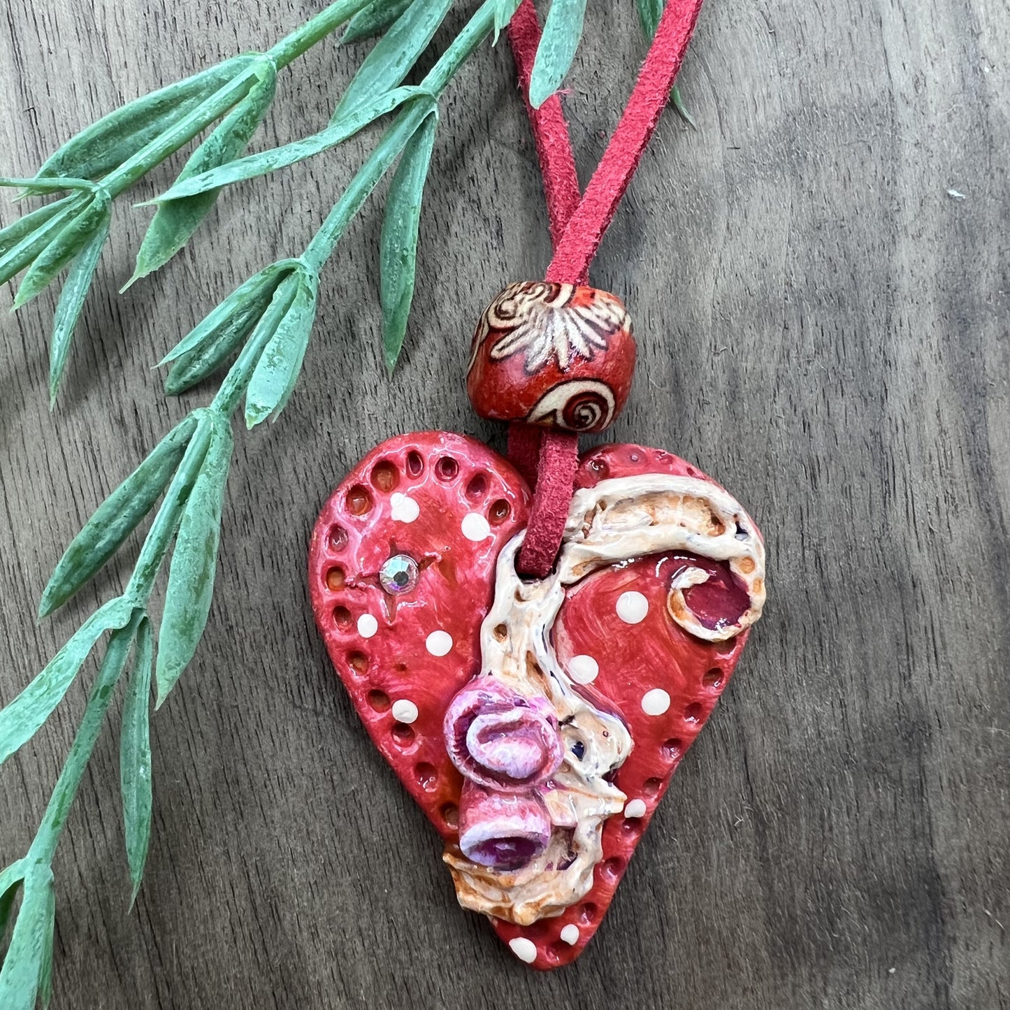 Rosebud Romance | Polymer Clay Red Heart-Shaped Pendant Necklace