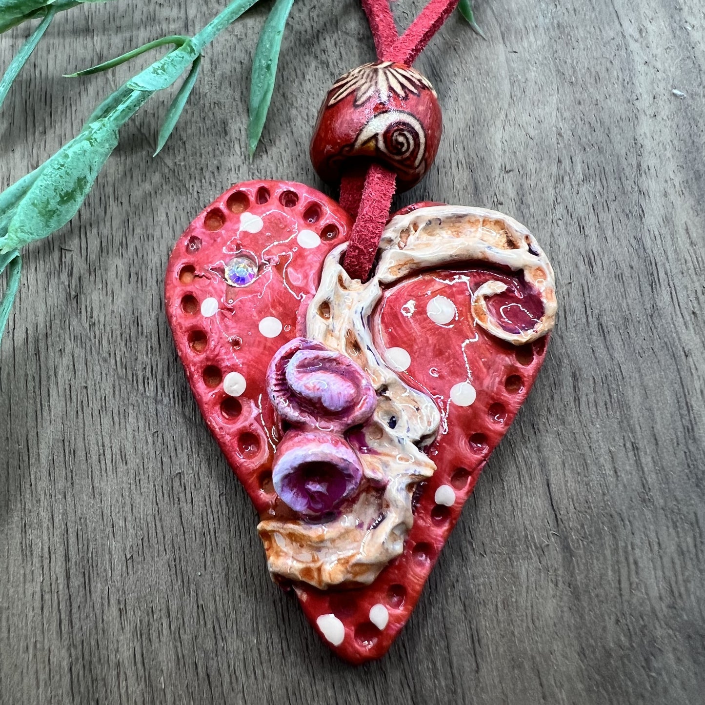 Rosebud Romance | Polymer Clay Red Heart-Shaped Pendant Necklace