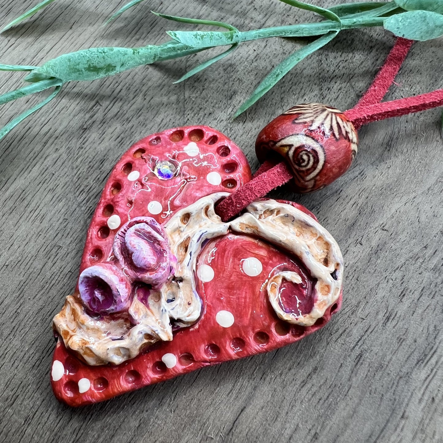 Rosebud Romance | Polymer Clay Red Heart-Shaped Pendant Necklace