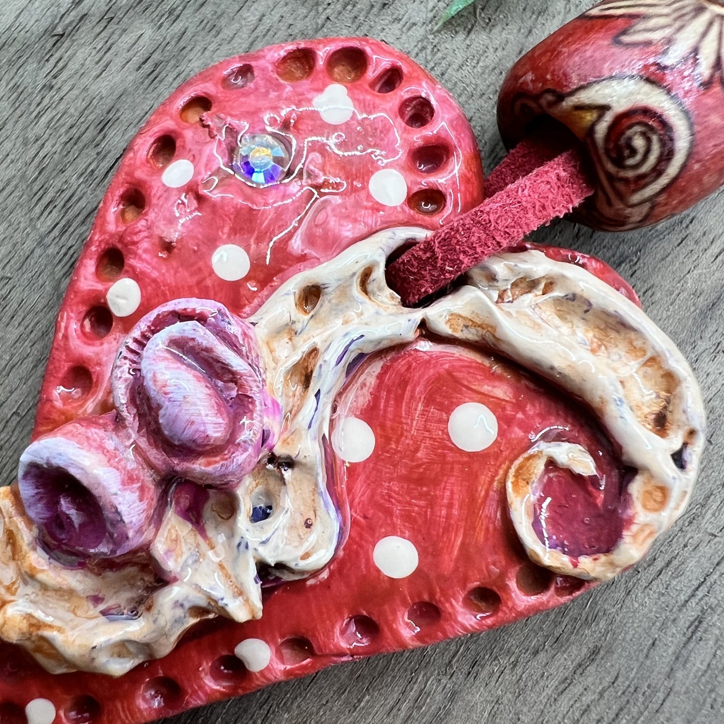 Rosebud Romance | Polymer Clay Red Heart-Shaped Pendant Necklace