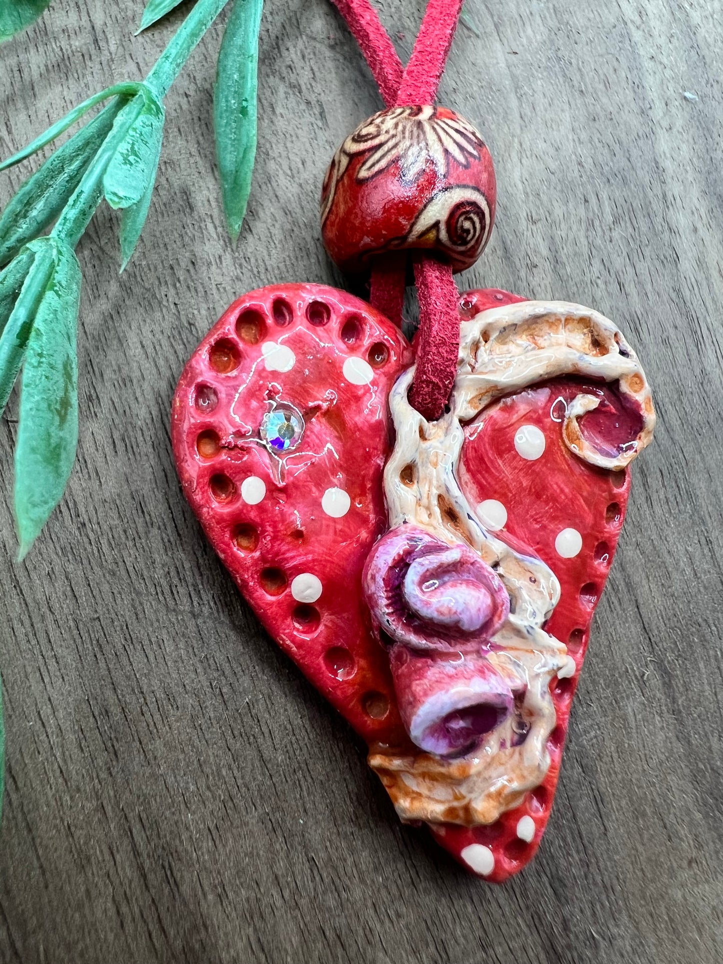 Rosebud Romance | Polymer Clay Red Heart-Shaped Pendant Necklace