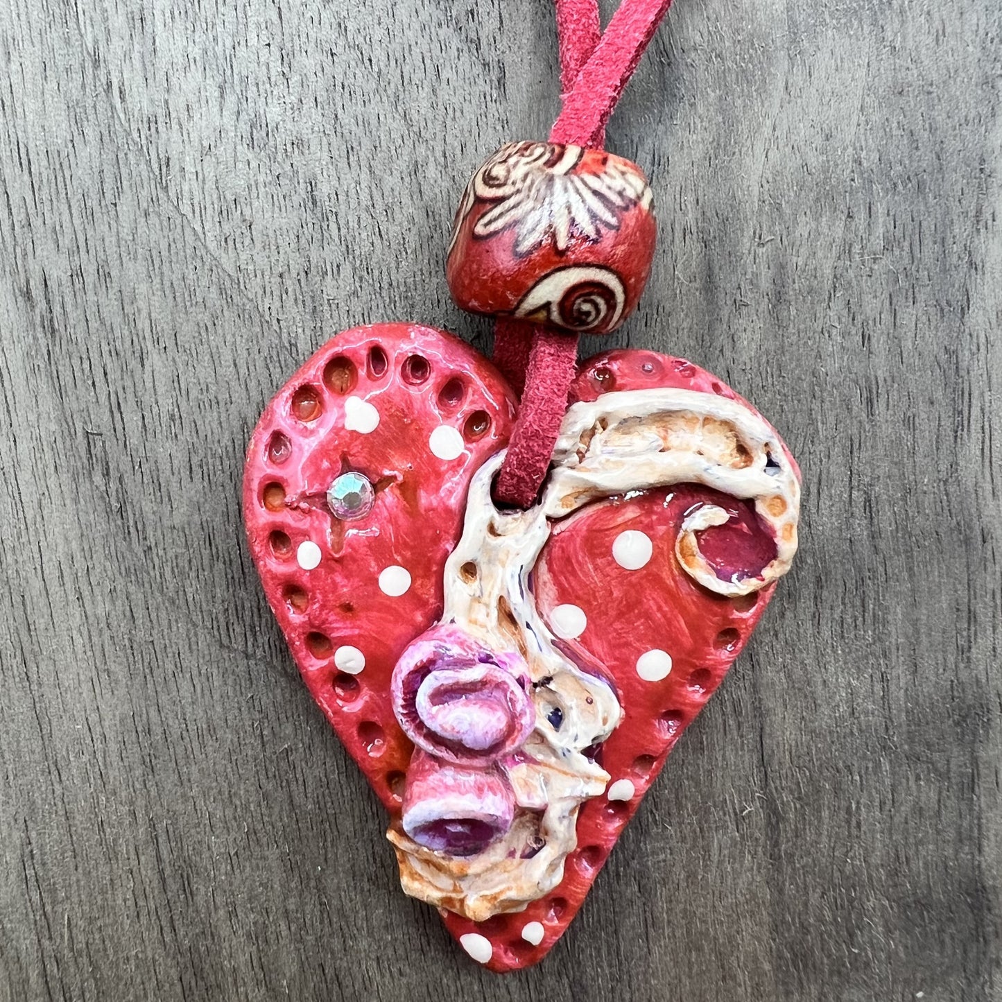 Rosebud Romance | Polymer Clay Red Heart-Shaped Pendant Necklace