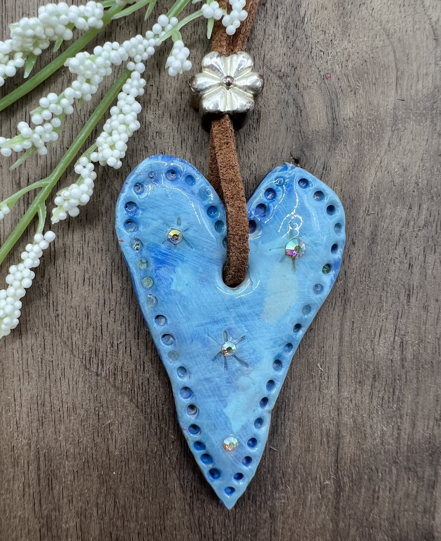 Azure Allure | Blue Heart-Shaped Polymer Clay  Pendant Necklace