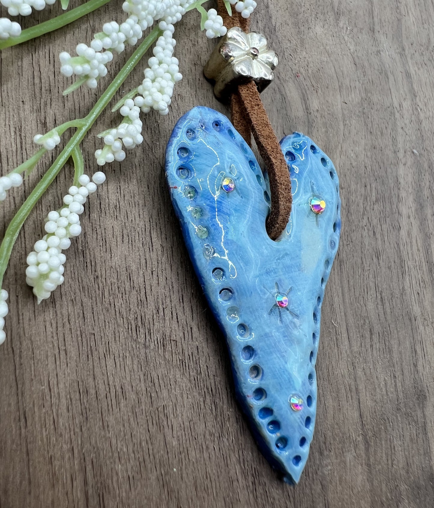 Azure Allure | Blue Heart-Shaped Polymer Clay  Pendant Necklace