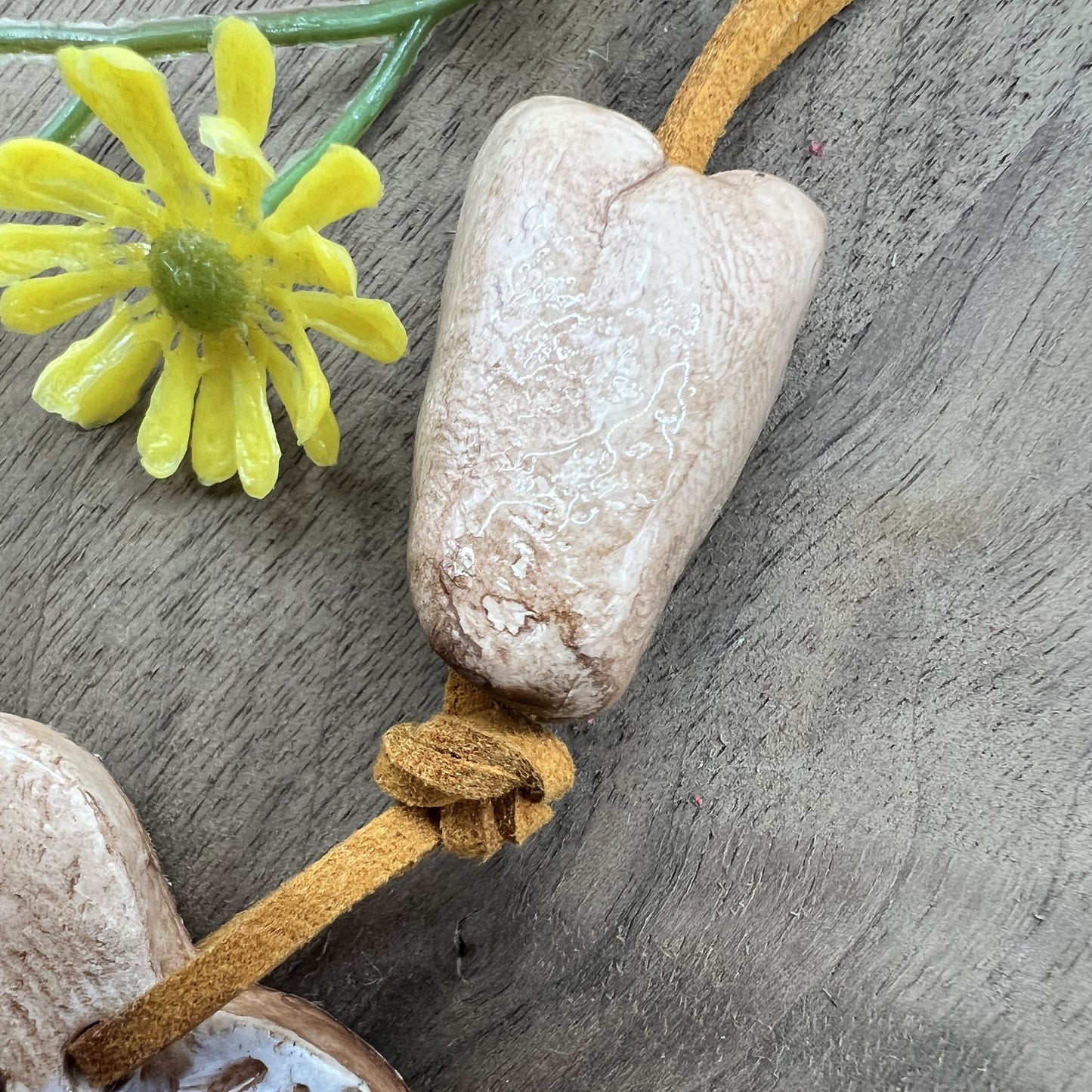 Earth Angel | Natural Brown and White Heart Shaped Polymer Clay Necklace Pendant