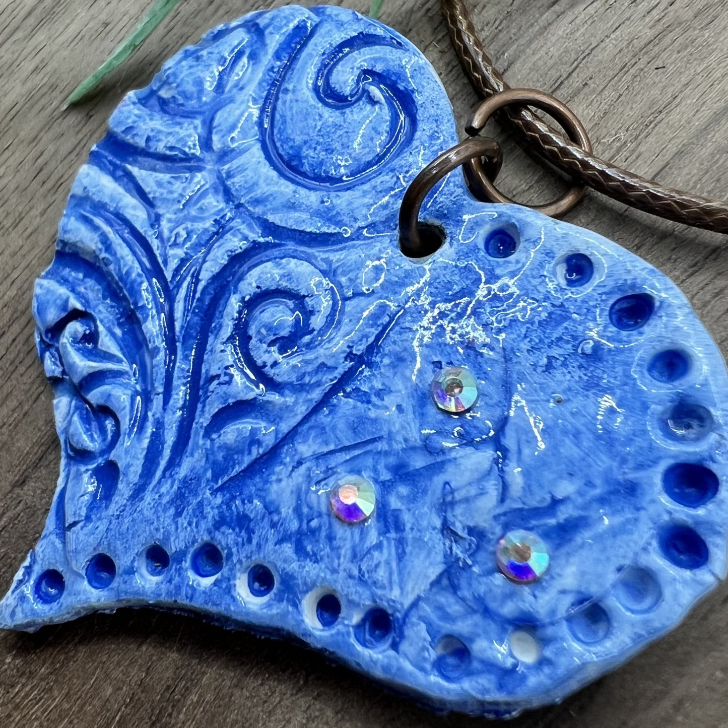 Denim & Jewels | Blue Heart-Shaped Polymer Clay Necklace Pendant