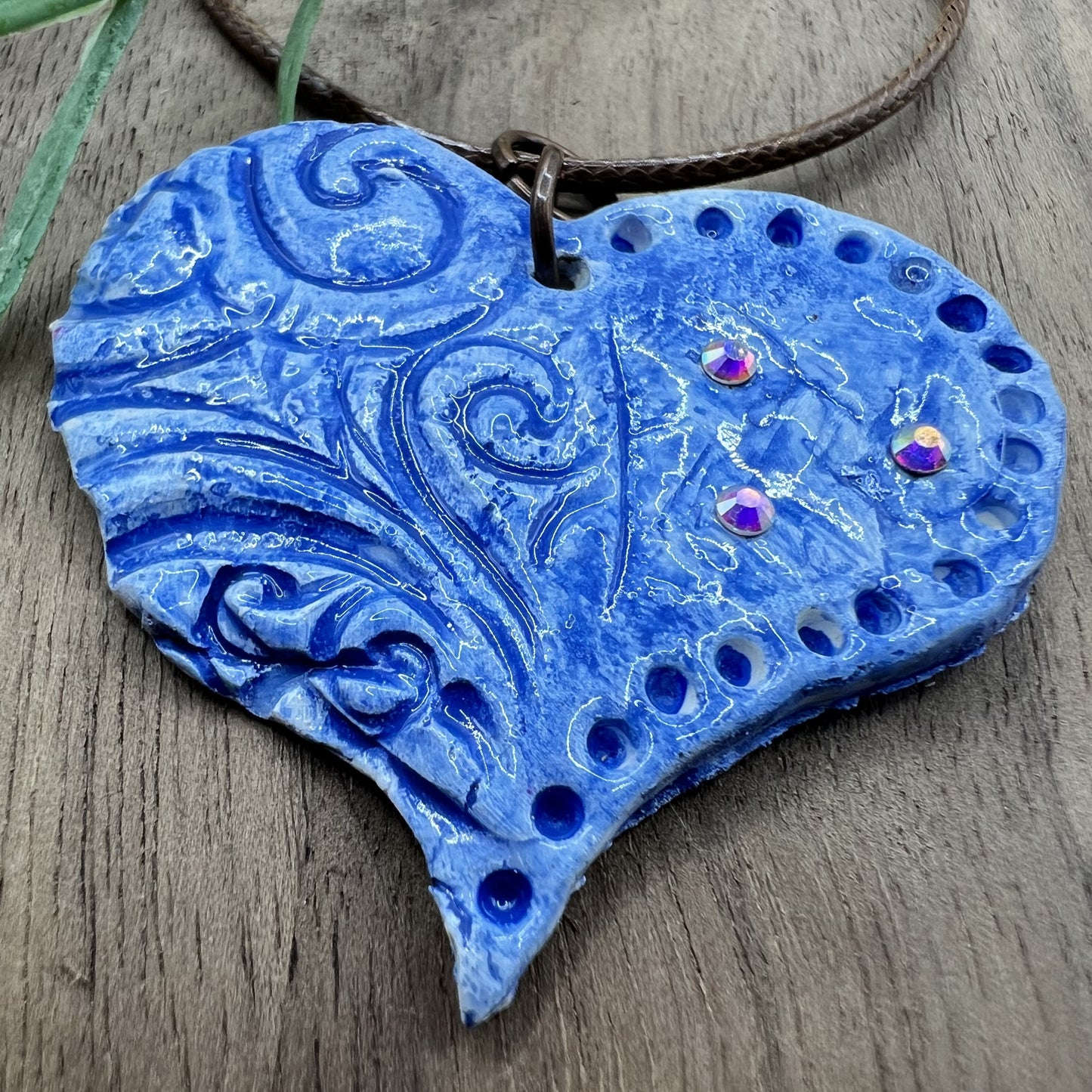 Denim & Jewels | Blue Heart-Shaped Polymer Clay Necklace Pendant