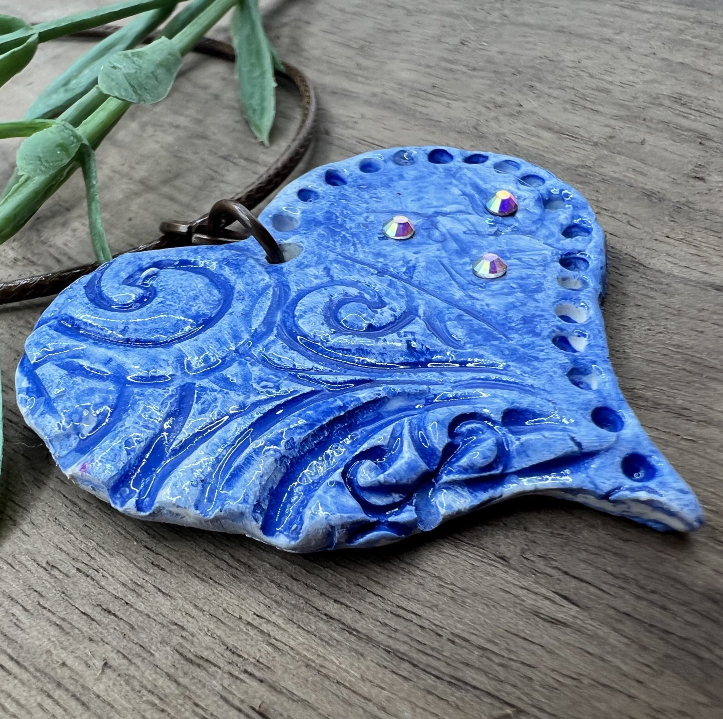 Denim & Jewels | Blue Heart-Shaped Polymer Clay Necklace Pendant