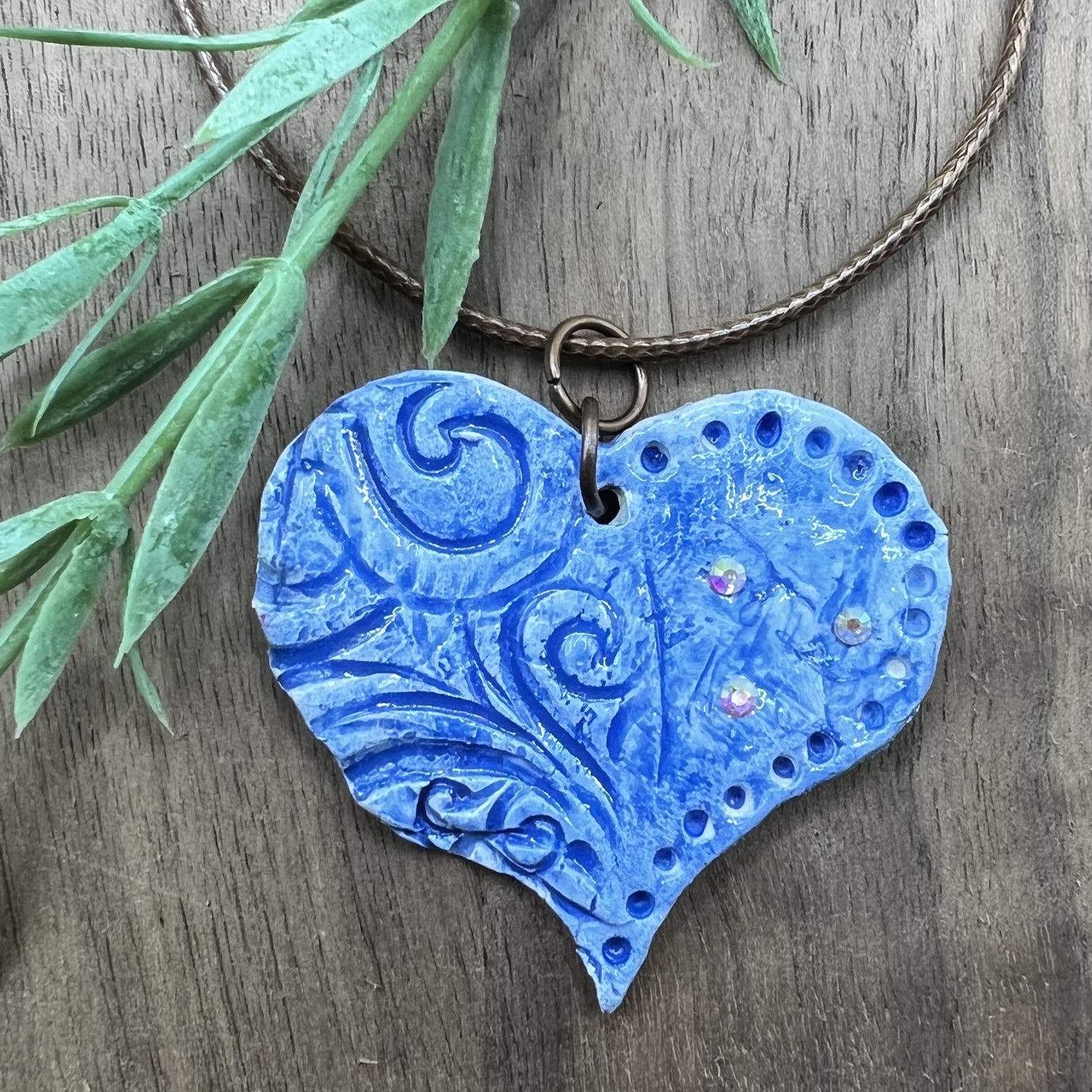 Denim & Jewels | Blue Heart-Shaped Polymer Clay Necklace Pendant