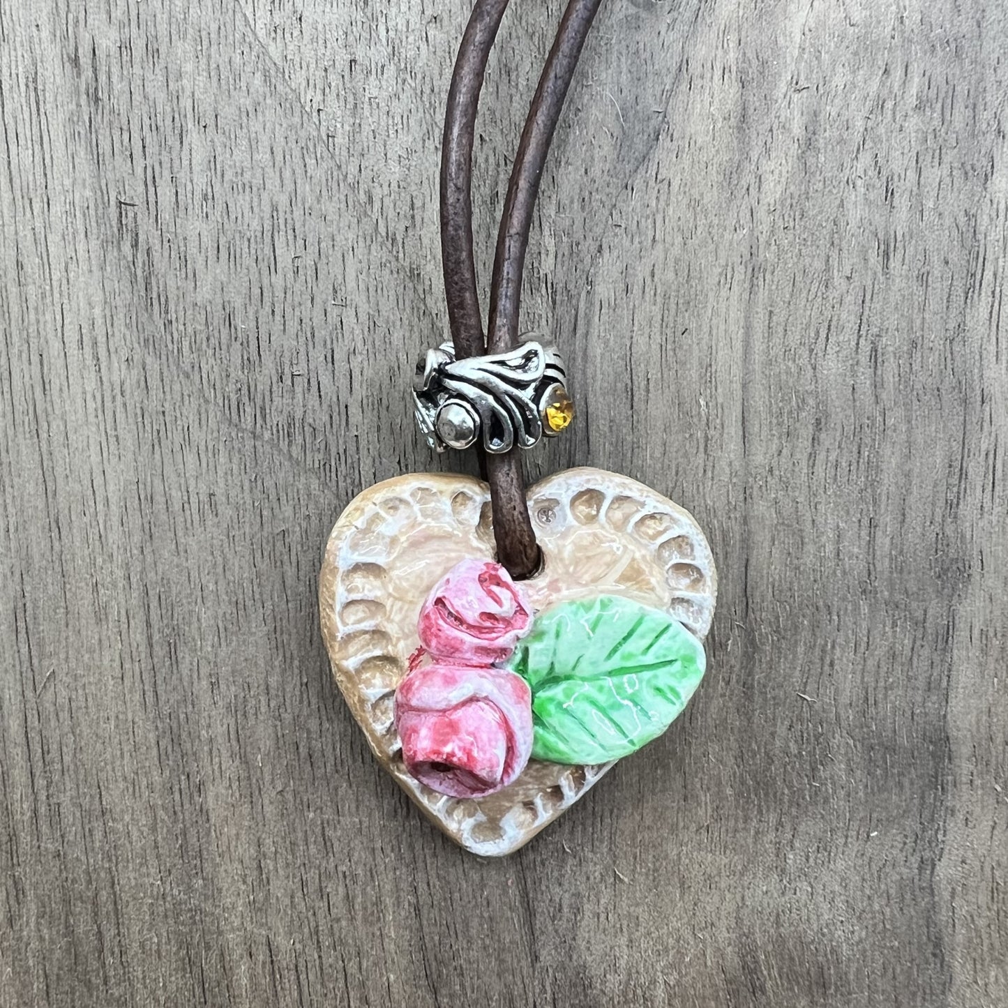 Heart of Roses | Pink Heart-Shaped Polymer Clay Necklace Pendant