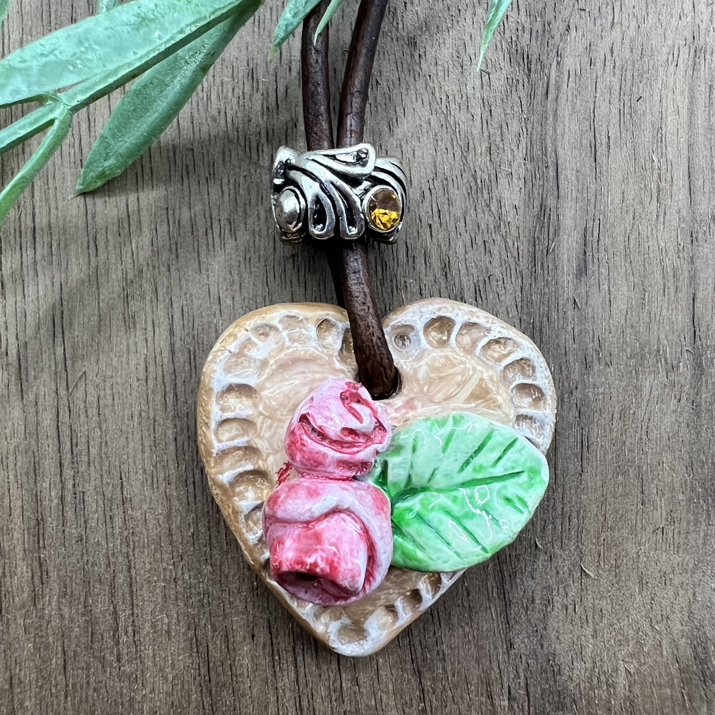 Heart of Roses | Pink Heart-Shaped Polymer Clay Necklace Pendant