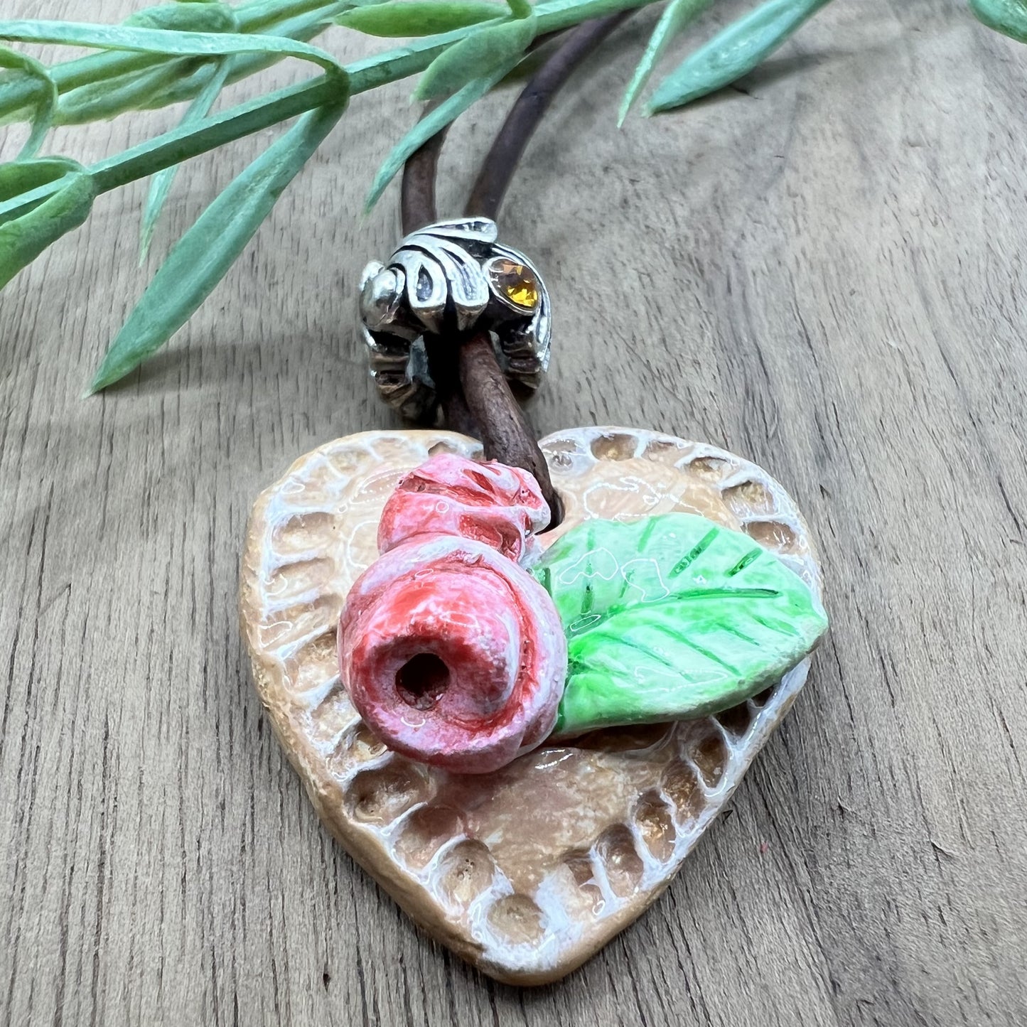 Heart of Roses | Pink Heart-Shaped Polymer Clay Necklace Pendant