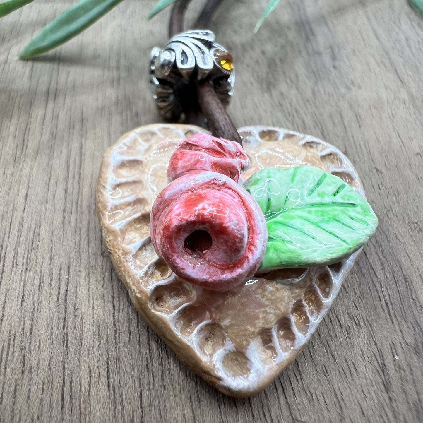 Heart of Roses | Pink Heart-Shaped Polymer Clay Necklace Pendant