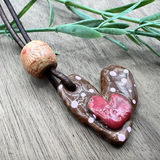 Cocoa Kiss | Mini Chocolate Brown Heart-Shaped Polymer Clay Pendant Necklace