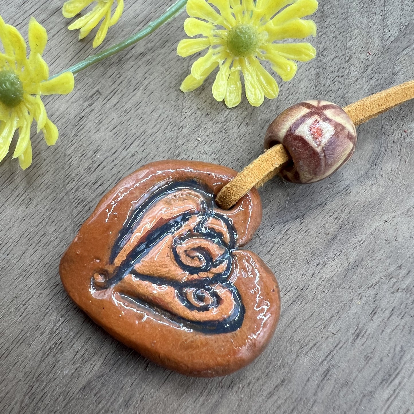 Copper Heartbeat | Terracotta Brown Heart-Shaped Polymer Clay Pendant Necklace