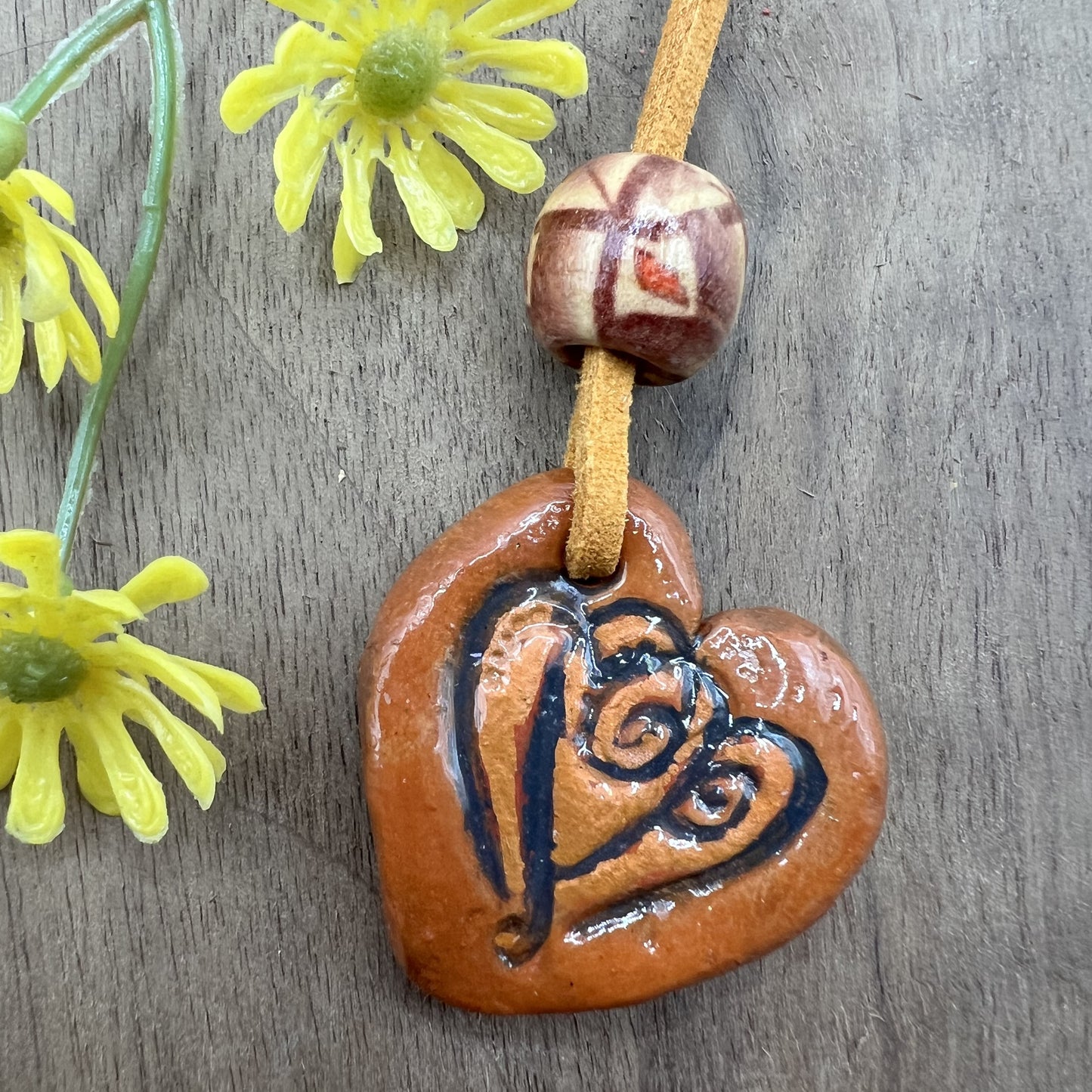 Copper Heartbeat | Terracotta Brown Heart-Shaped Polymer Clay Pendant Necklace