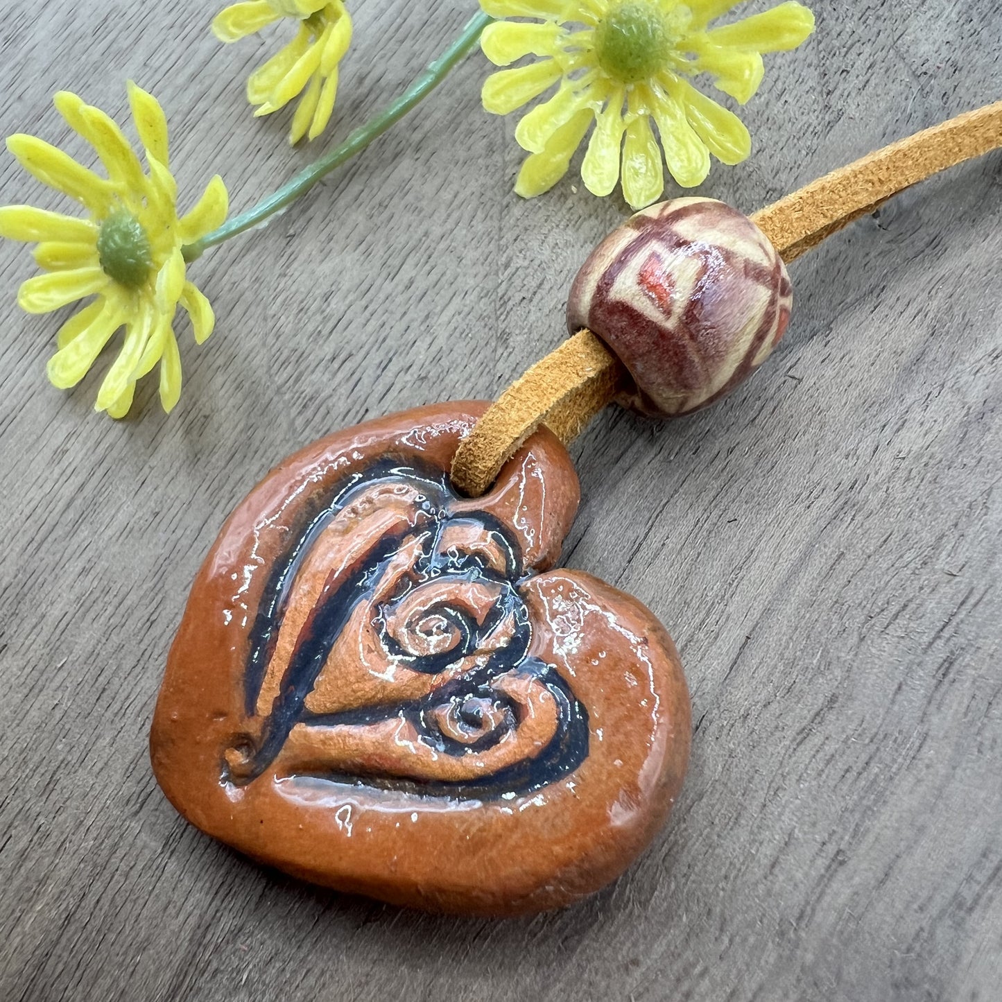 Copper Heartbeat | Terracotta Brown Heart-Shaped Polymer Clay Pendant Necklace