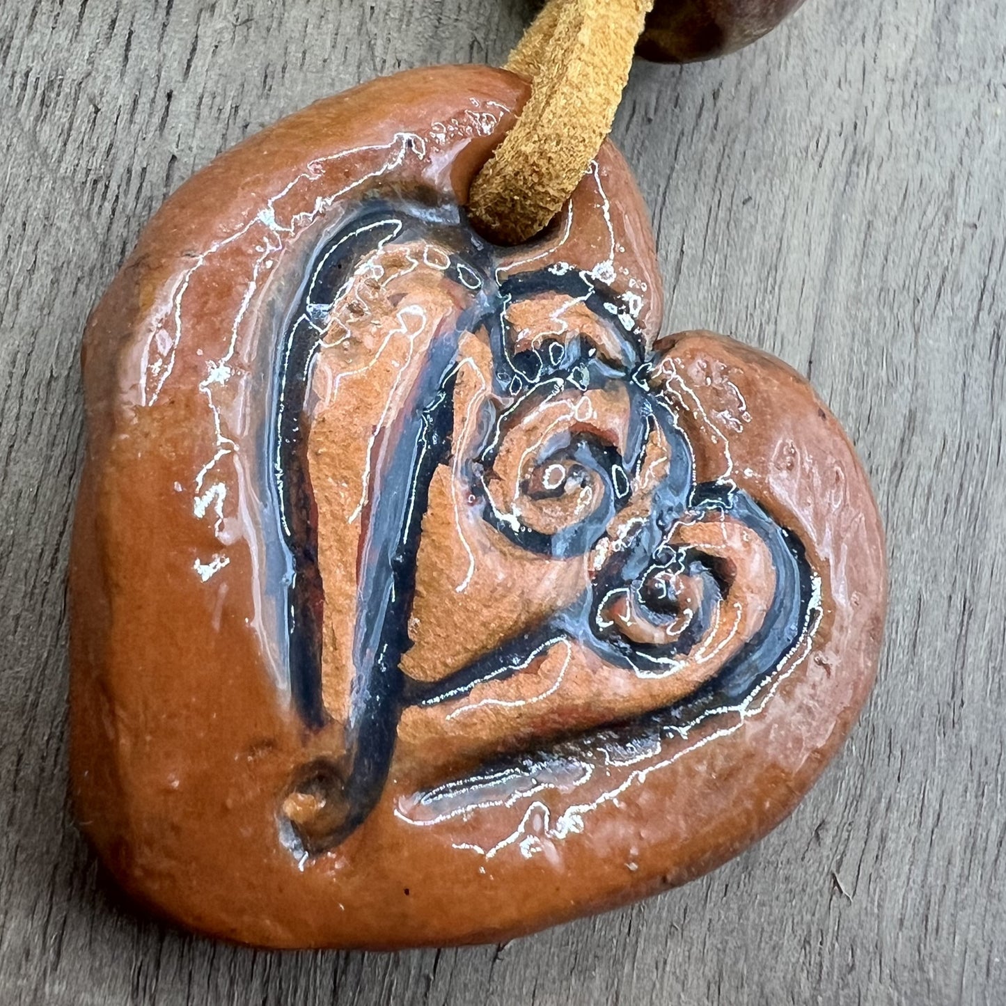 Copper Heartbeat | Terracotta Brown Heart-Shaped Polymer Clay Pendant Necklace