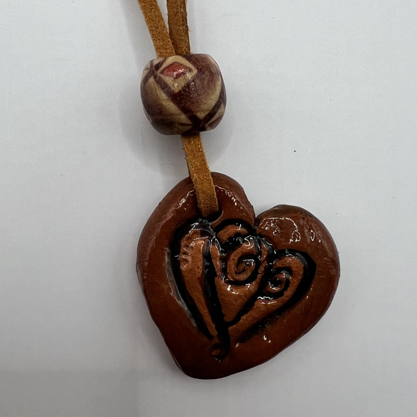 Copper Heartbeat | Terracotta Brown Heart-Shaped Polymer Clay Pendant Necklace