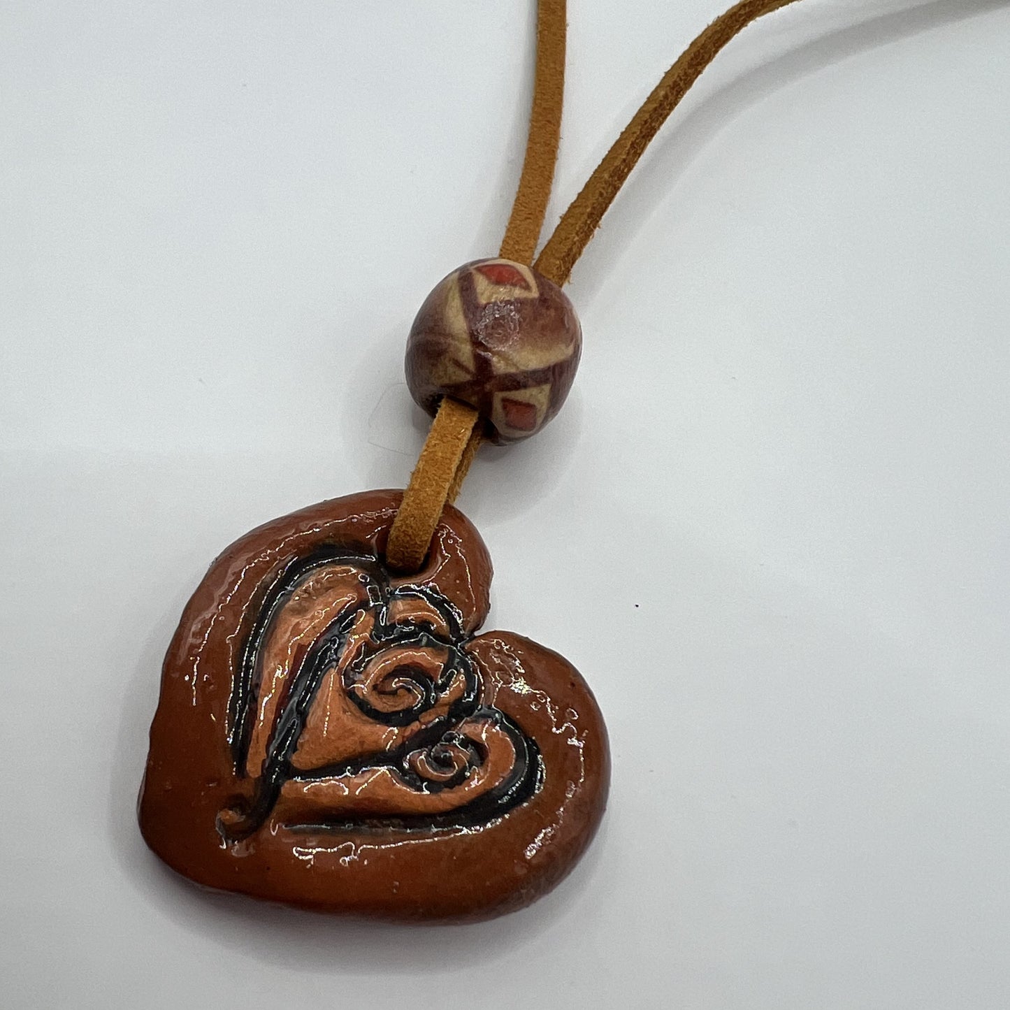 Copper Heartbeat | Terracotta Brown Heart-Shaped Polymer Clay Pendant Necklace