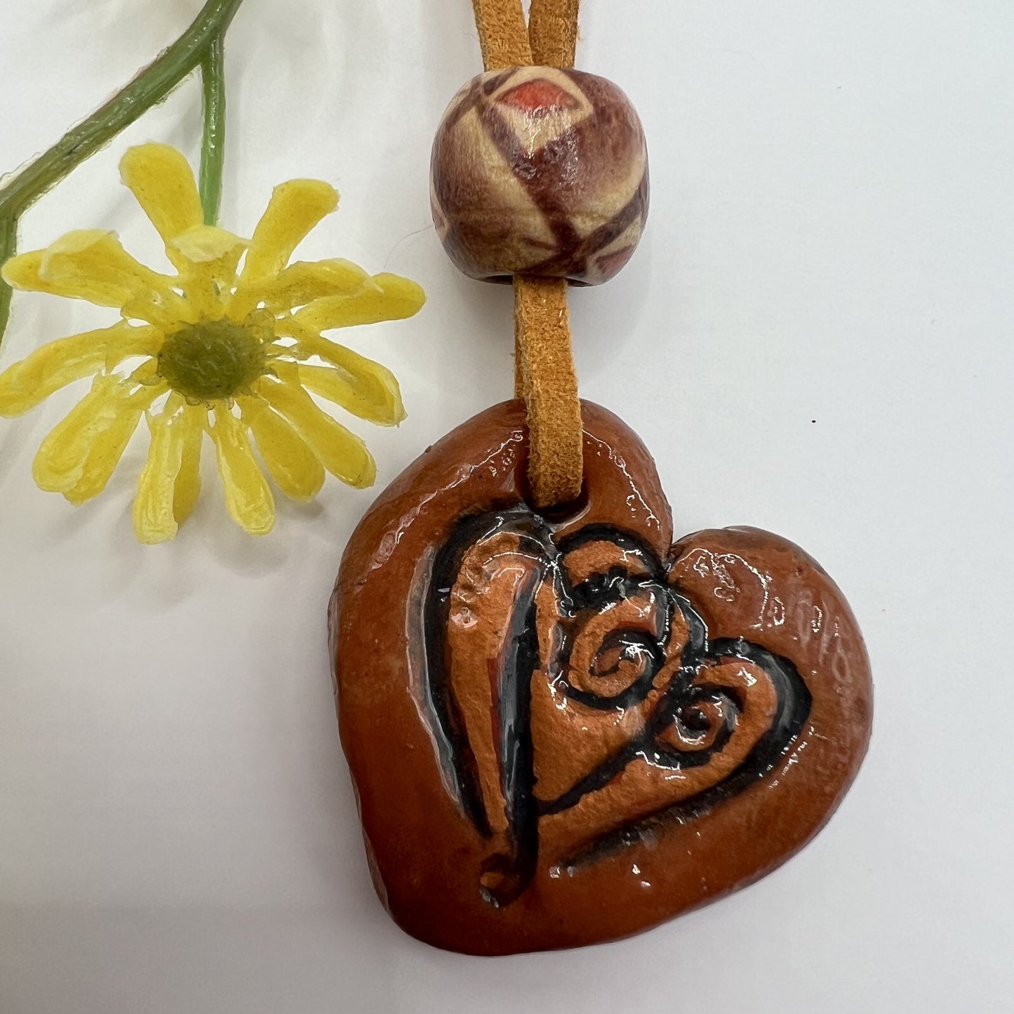 Copper Heartbeat | Terracotta Brown Heart-Shaped Polymer Clay Pendant Necklace