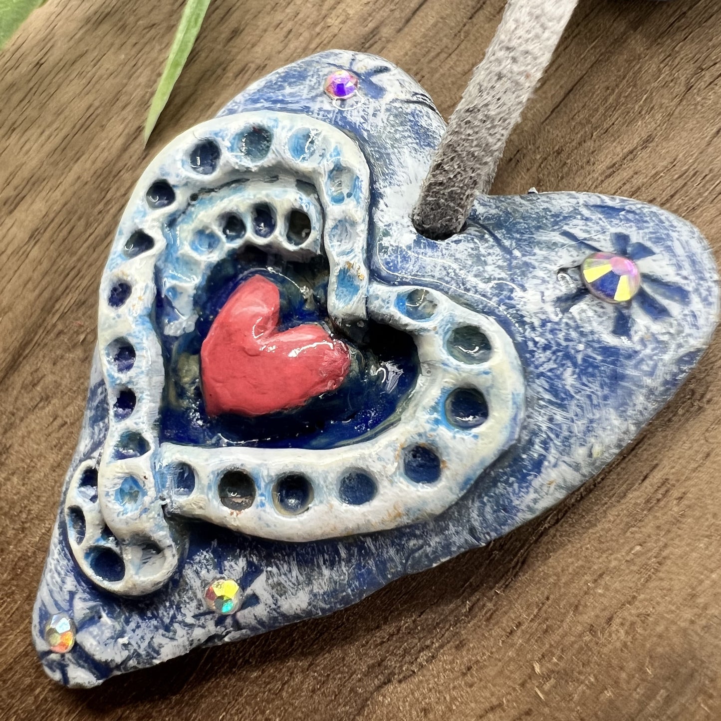 Blue Serenade | Pink and Blue Heart-Shaped Polymer Clay Pendant Necklace