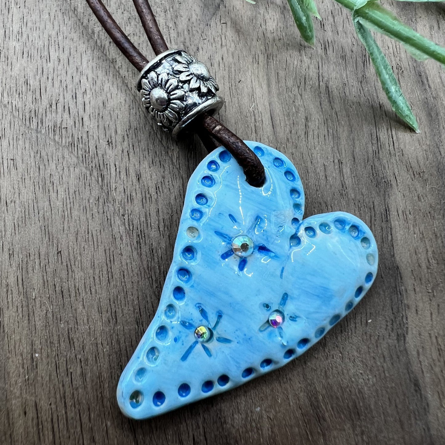 Enchanted Sky | Blue Heart-Shaped Polymer Clay Pendant Necklace