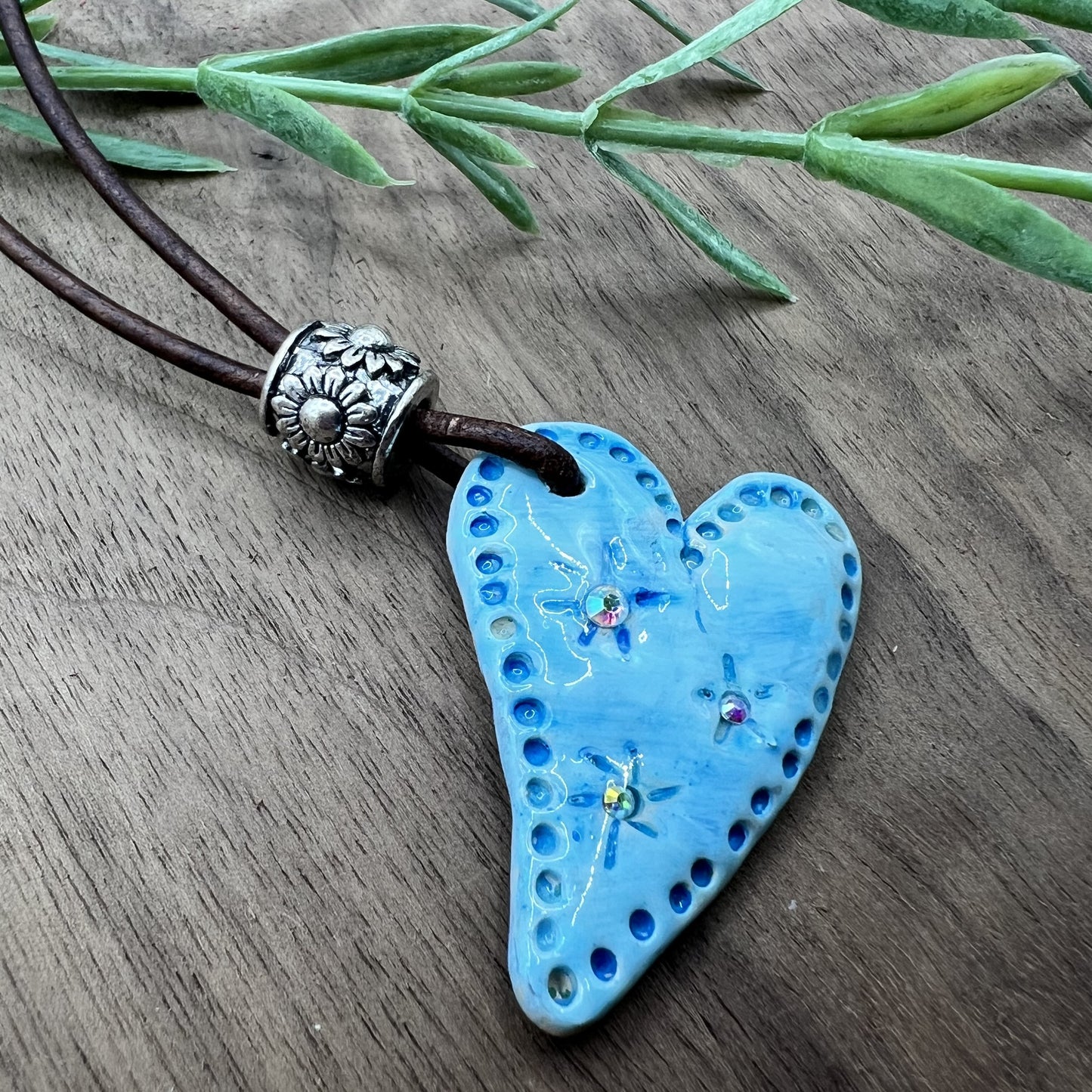 Enchanted Sky | Blue Heart-Shaped Polymer Clay Pendant Necklace