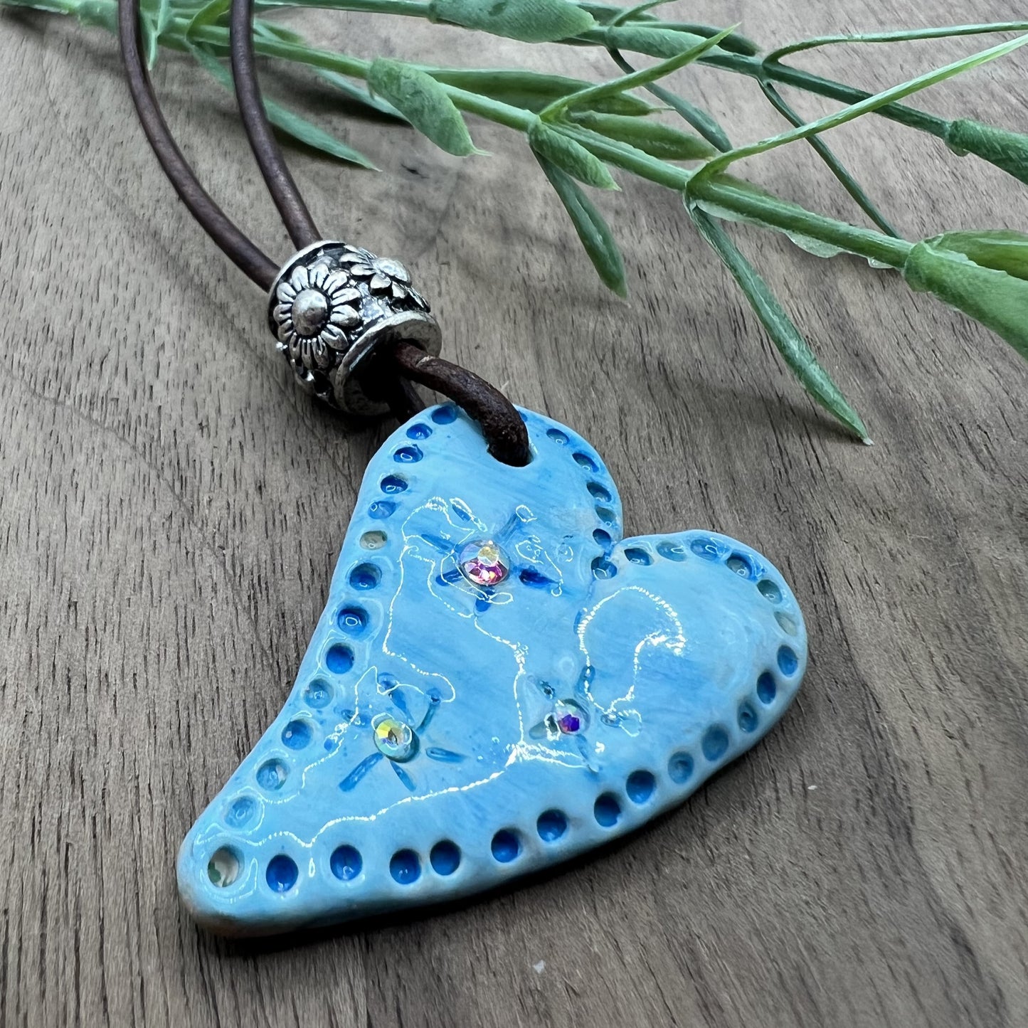 Enchanted Sky | Blue Heart-Shaped Polymer Clay Pendant Necklace