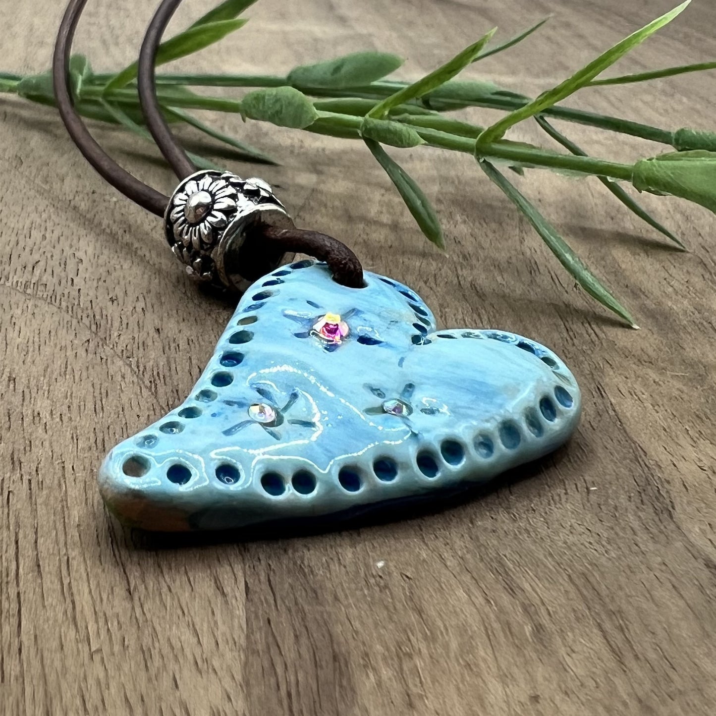 Enchanted Sky | Blue Heart-Shaped Polymer Clay Pendant Necklace