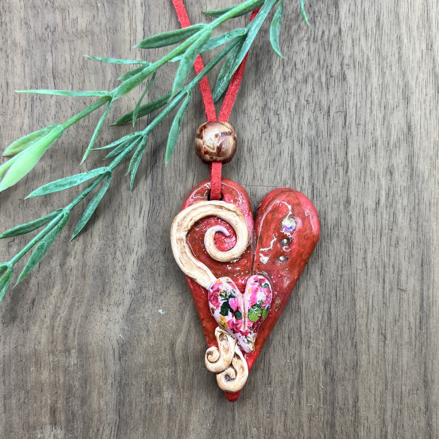 Heart's Delight | Red Heart-Shaped Polymer Clay Pendant Necklace