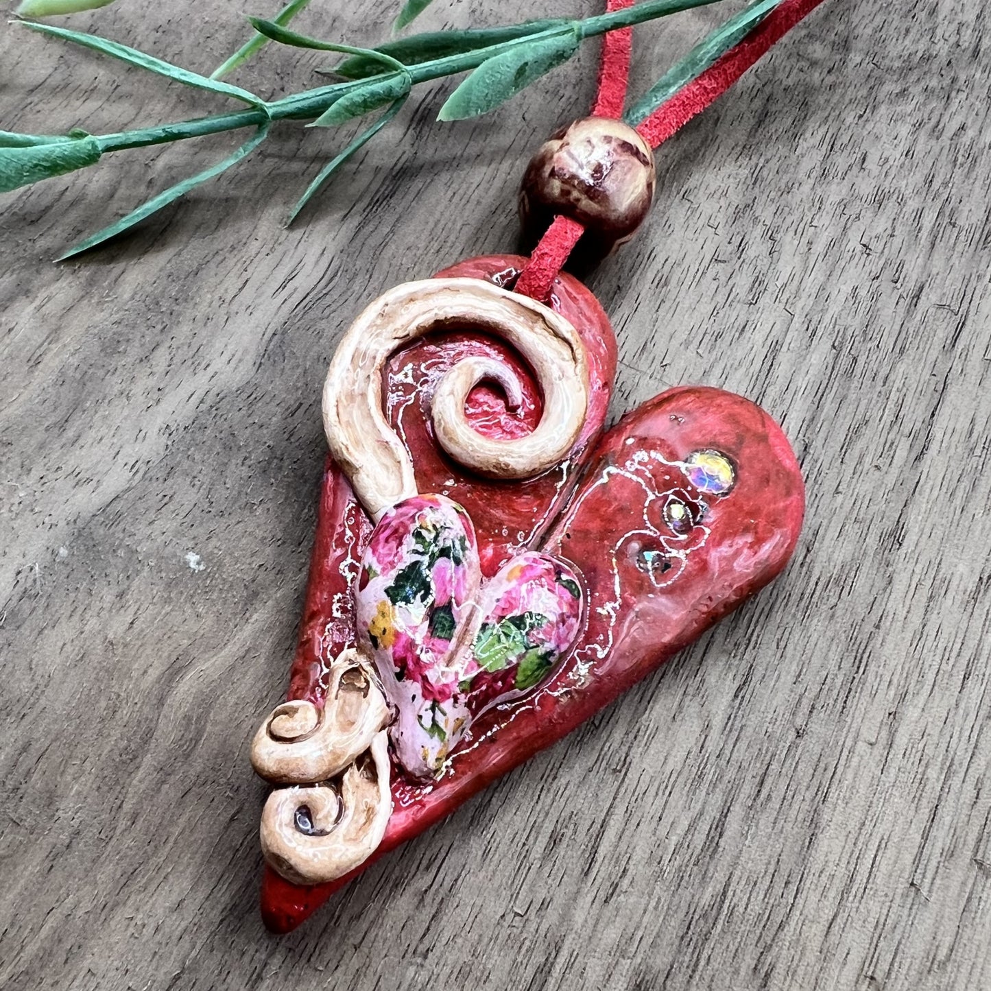 Heart's Delight | Red Heart-Shaped Polymer Clay Pendant Necklace